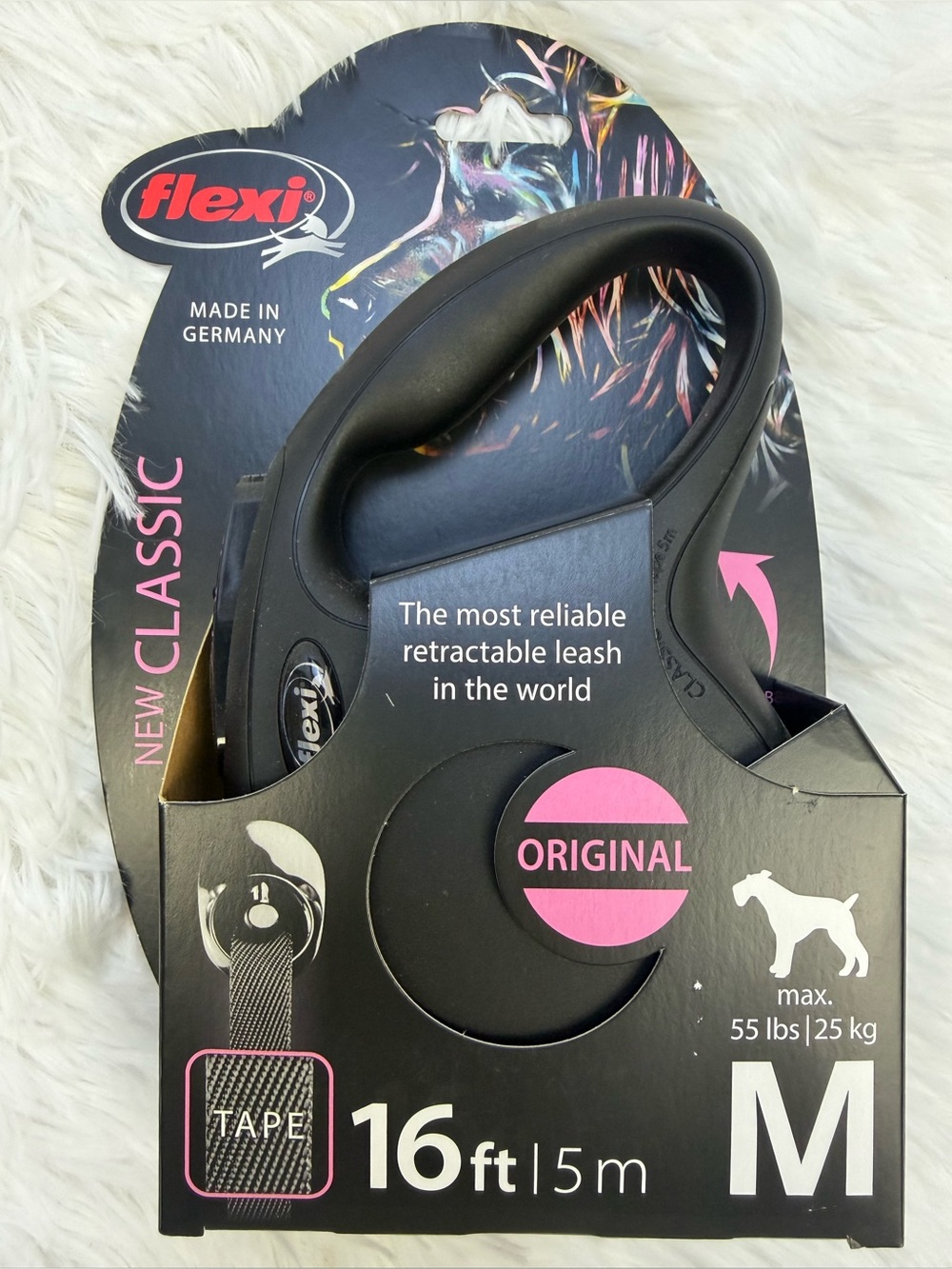 Flexi Classic Black Cord Retractable Dog Leash maximum 55lbs/25kg- 16ft/5m